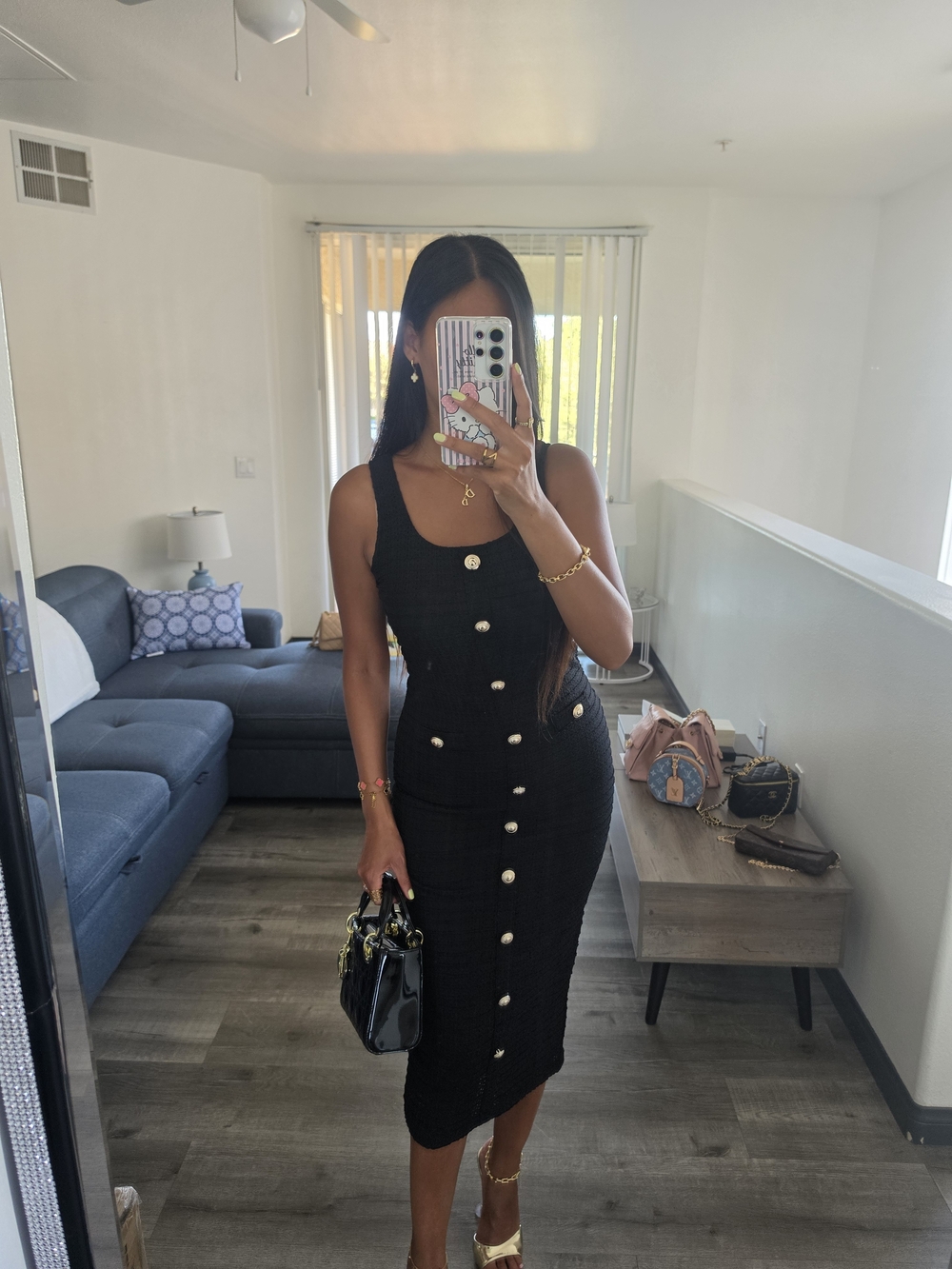 Classic Black Button-Front Midi Dress - Picture 11 of 17